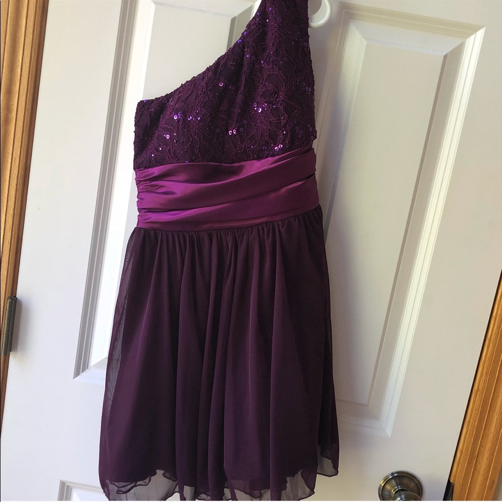 Purple one shoulder dress w/ sequins and chiffon